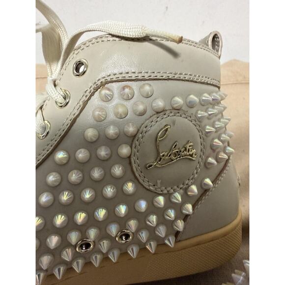 Christian Louboutin Shoes Womens Size 9 39 White Spike Studded High Top Red Sole - Picture 4 of 15